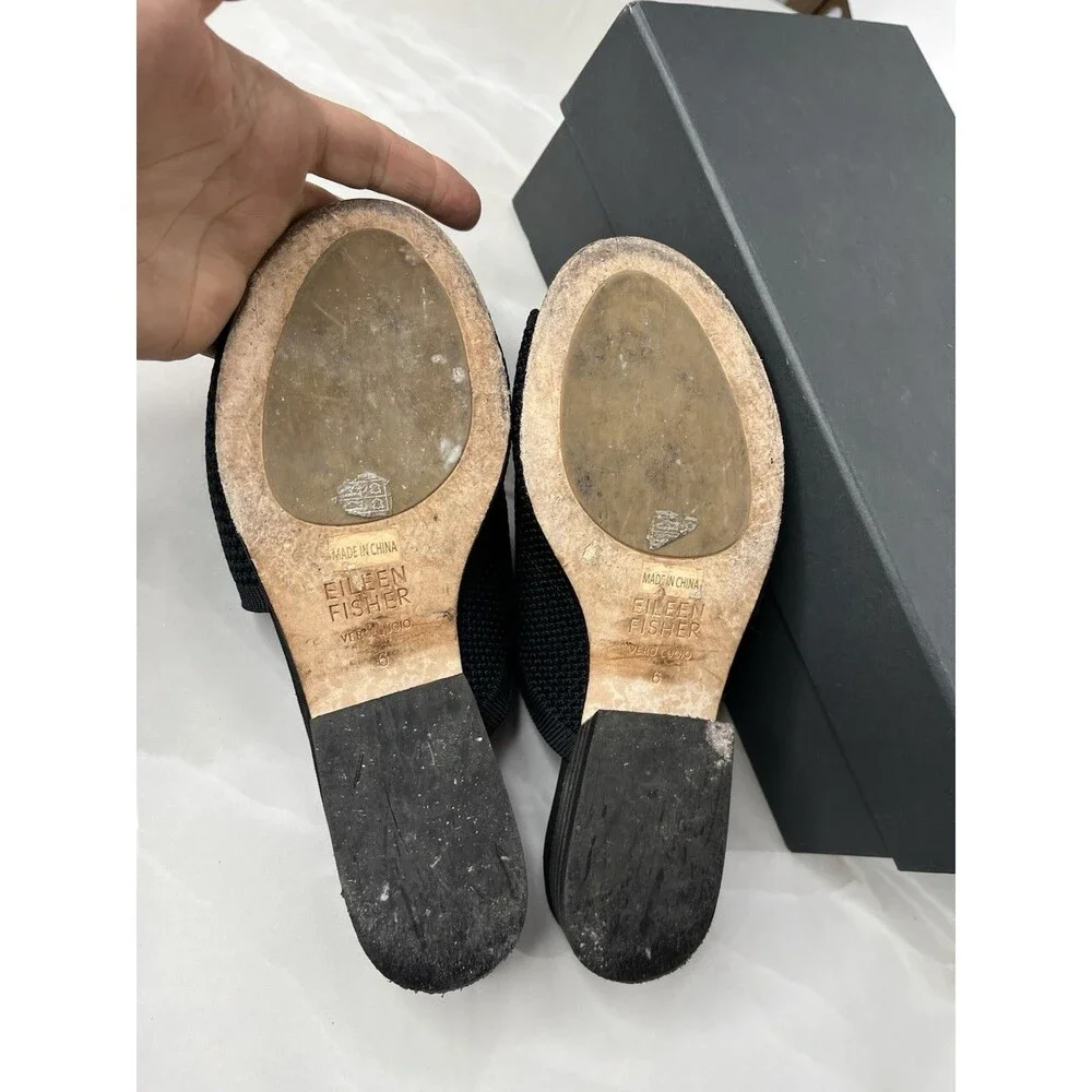Eileen Fisher Noko Womens Slides Sz 6 Low Heel Black Stretch Slip-On Sandals
